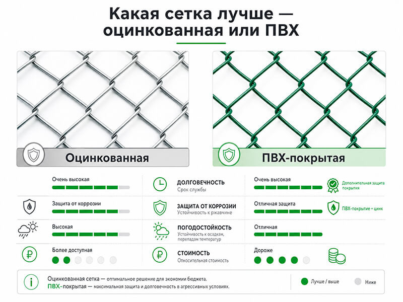 Какая сетка лучше: оцинкованная или ПВХ?